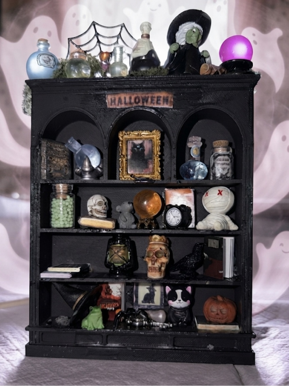 Halloween Black Mini Display Shelf with Assorted Decor